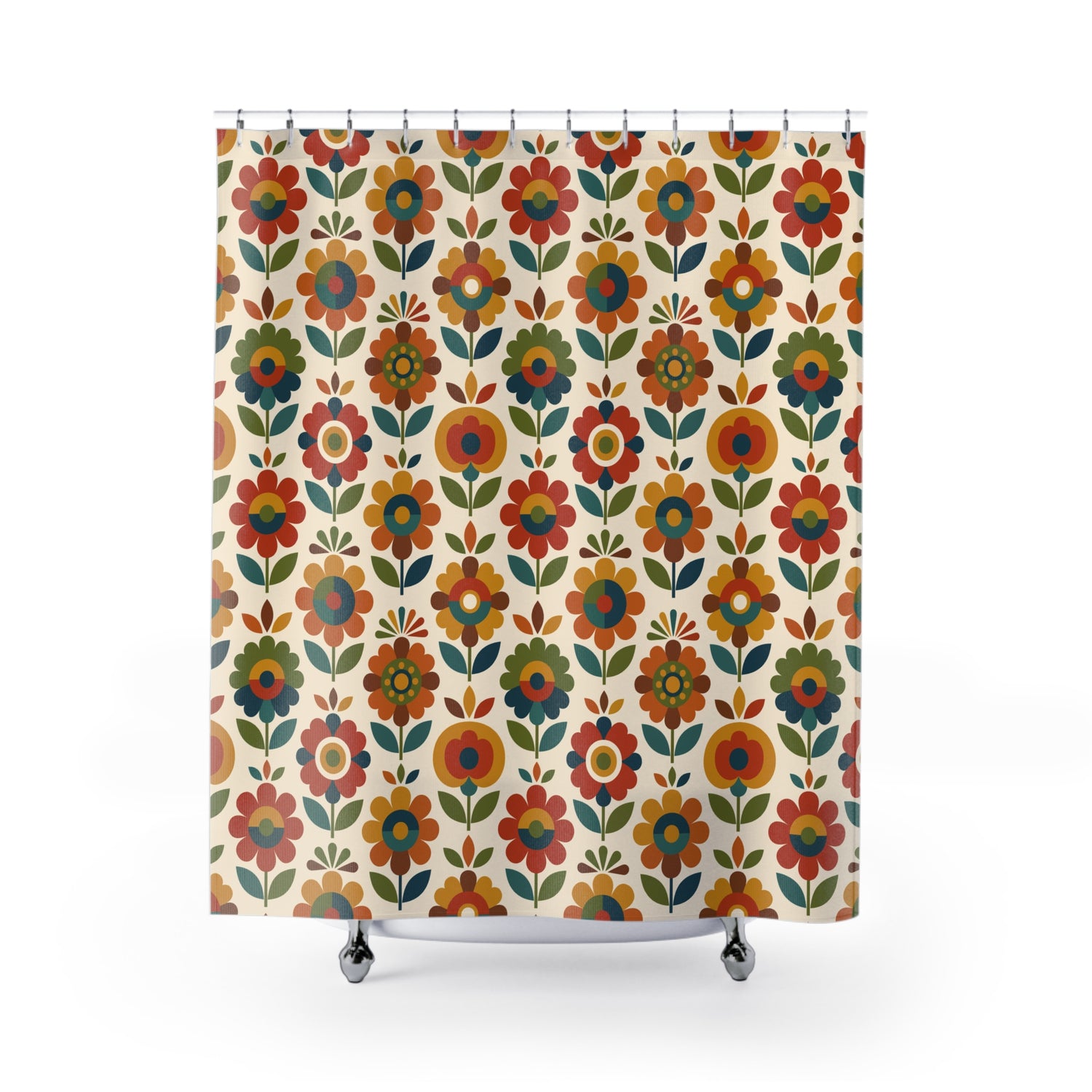 Mid Century Modern Scandinavian Floral Earth Tones Shower Curtain - Mid Century Modern Gal
