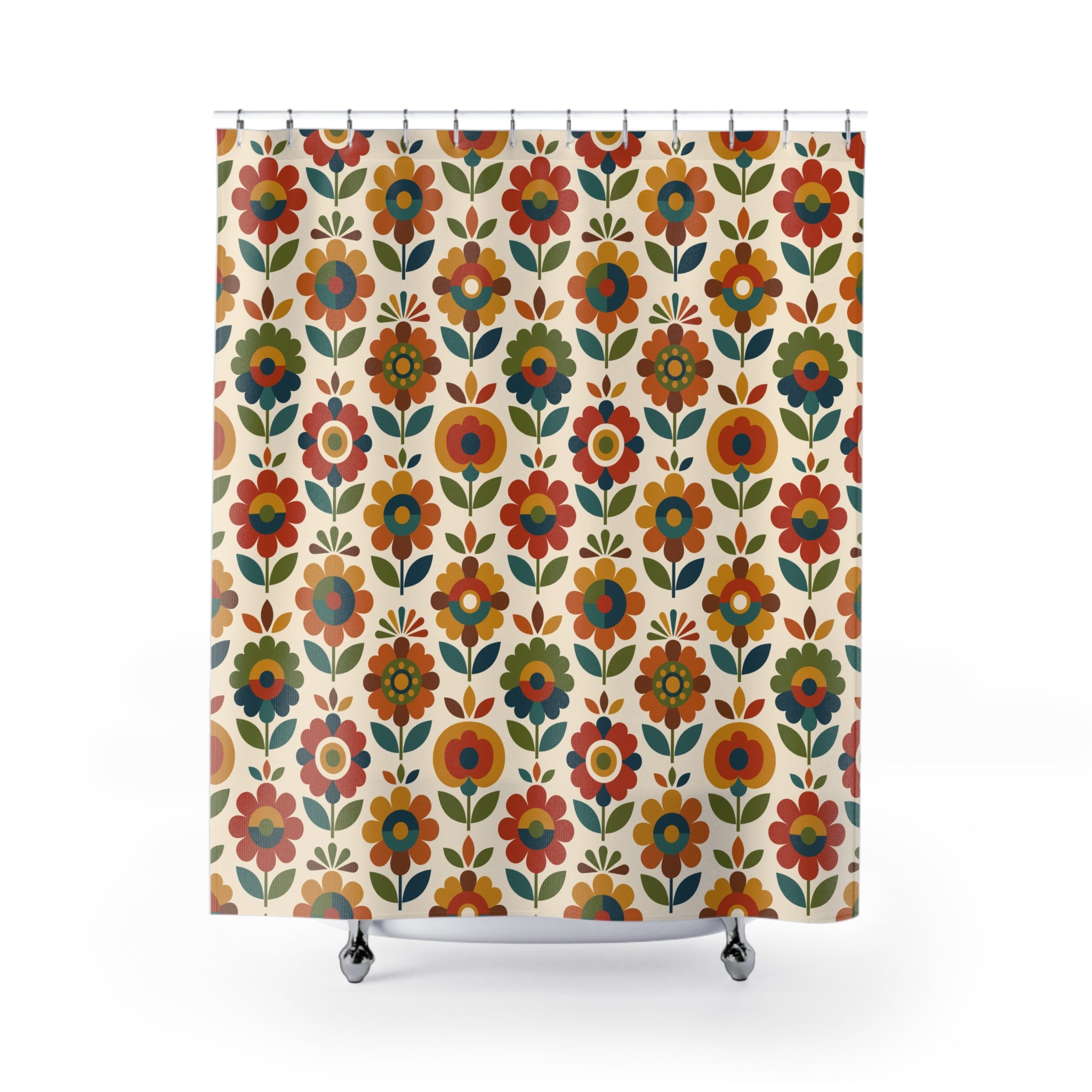 Mid Century Modern Scandinavian Floral Earth Tones Shower Curtain - Mid Century Modern Gal