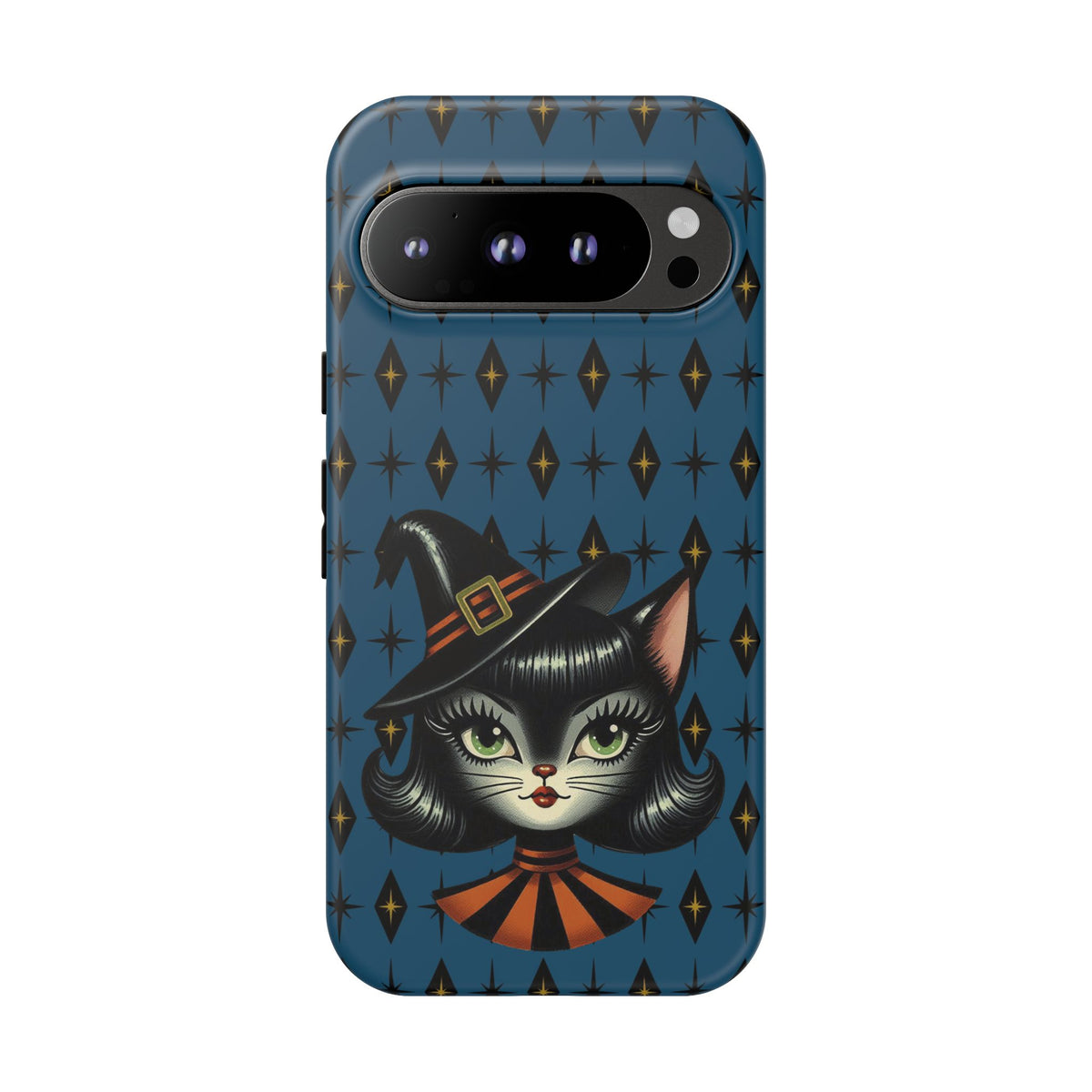 Vintage Halloween Black Cat Sexy Sexton Mid Century Modern Blue Tough Phone Case