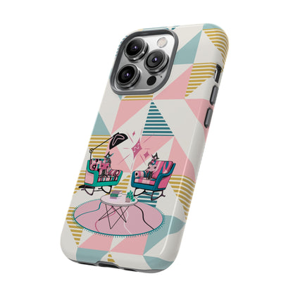 Atomic Cats Reading, Book Talk, Book Lover, Retro Chic Phone Case with Retro Vibe - Cozy Living Room Design