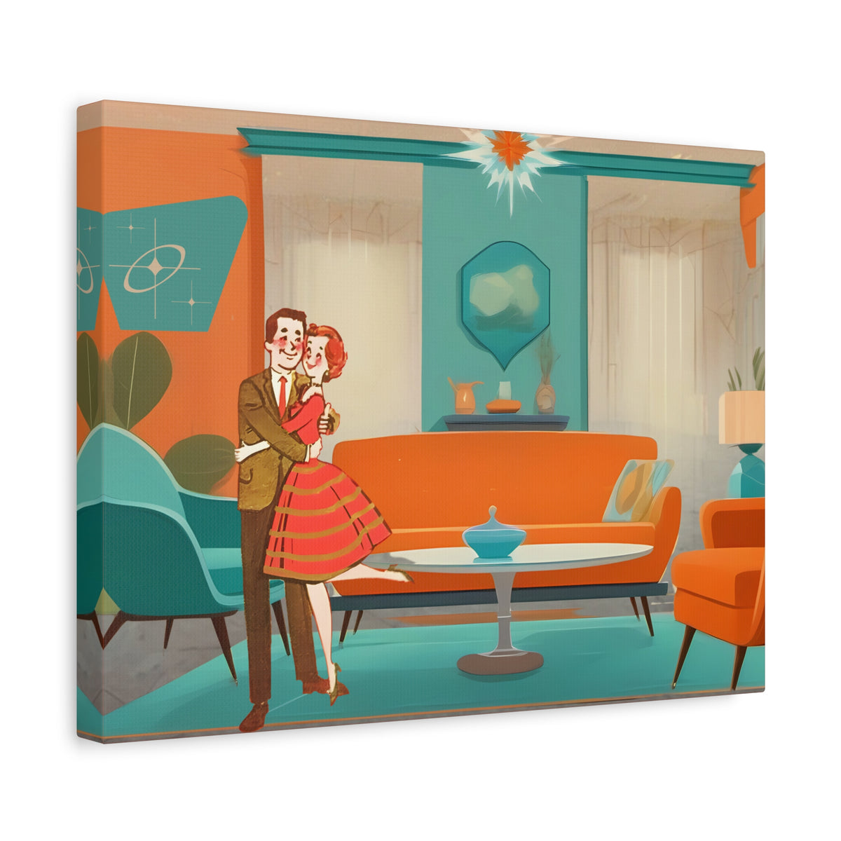 Mid Century Modern Wall Art, 50s Couple, Orange Teal, Mod Retro Wall Art - Mid Century Modern Gal