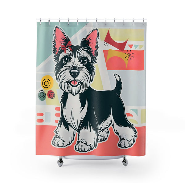 Scotty Dog Terrier Playful Dog  Mid Century Modern Retro Shower Curtain