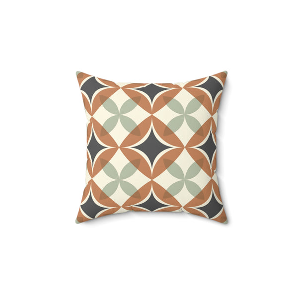Mid Century Modern Interlocking Geometric, Terracotta Sage Charcoal Pillow Cover and Insert