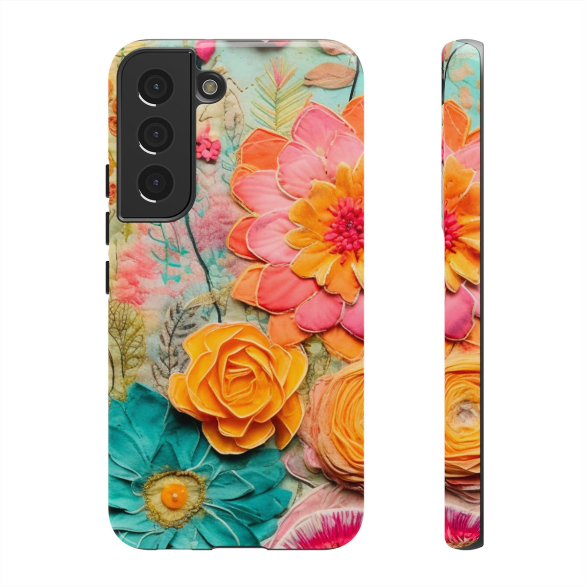 Boho Retro Floral Faux Pressed Flowers Smart Phone Tough Phone Cases - Mid Century Modern Gal