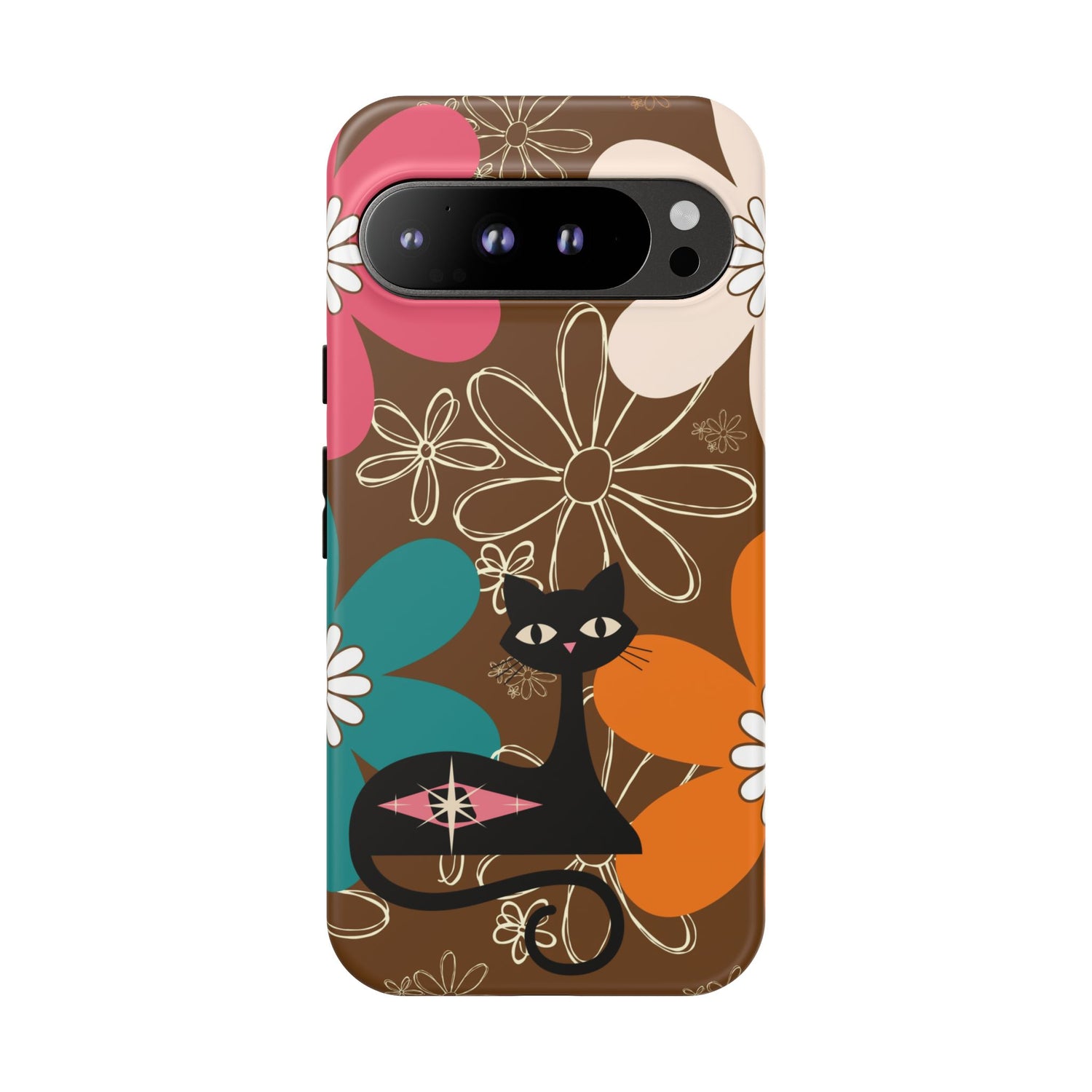 Atomic Cat Retro 70s Vibe Flower Power Tough Cases: Cute Floral and Cat Phone Case for Cat Lovers
