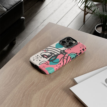 Mid Mod Atomic Cat Boomerang Starburst, Pink, Black Kitschy Stylish Cat Phone Case: Modern Design for Cat Lovers