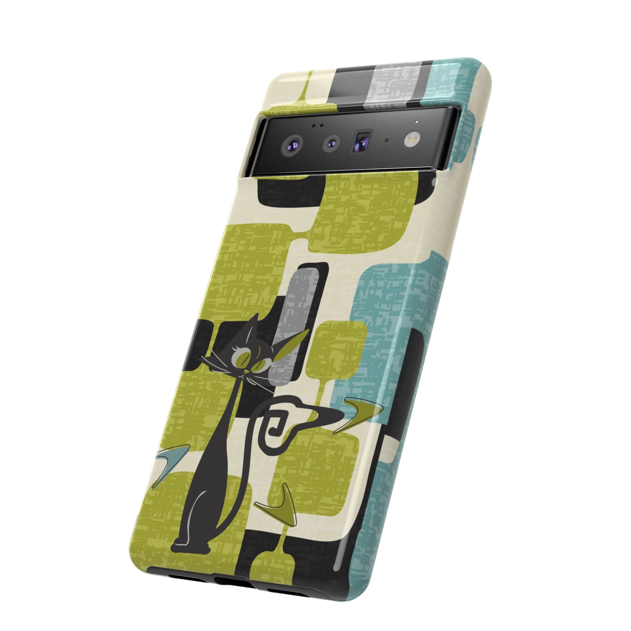 Mid Century Modern Geometric Kitschy Cat, Boomerang Retro Smart Phone Tough Cases