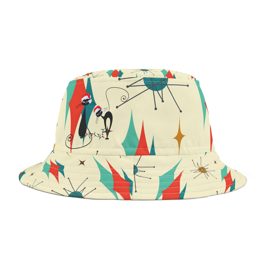 Mid Century Modern Designed Franciscan Diamond Atomic Christmas Cat Bucket Hat - Mid Century Modern Gal