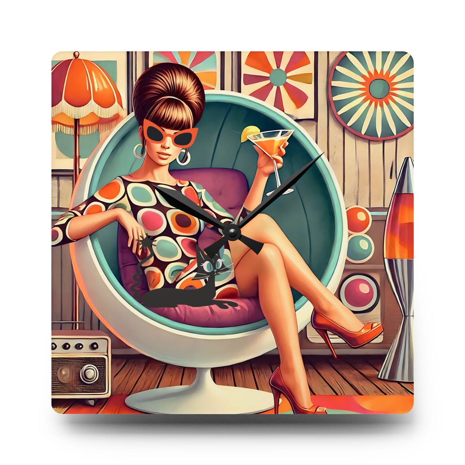 Mid Mod Gal Retro 60s Atomic Cat Mid Century Modern Wall Clock - Mid Century Modern Gal