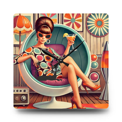 Mid Mod Gal Retro 60s Atomic Cat Mid Century Modern Wall Clock - Mid Century Modern Gal