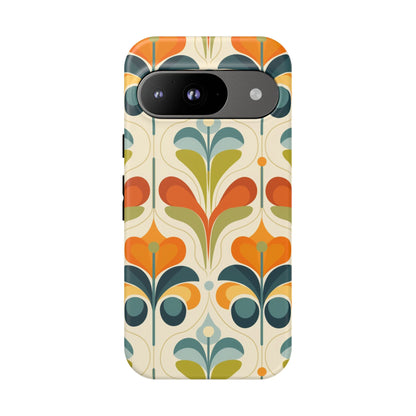 Mid Century Modern Scandinavian Floral, Orange Blue Green Tough Phone Case