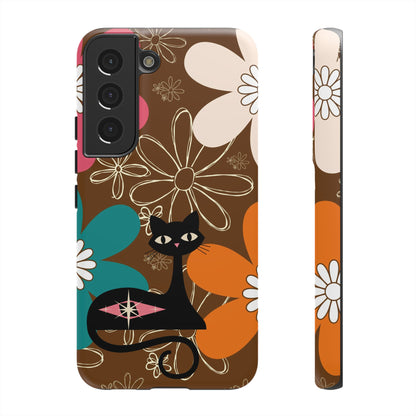 Atomic Cat Retro 70s Vibe Flower Power Tough Cases: Cute Floral and Cat Phone Case for Cat Lovers