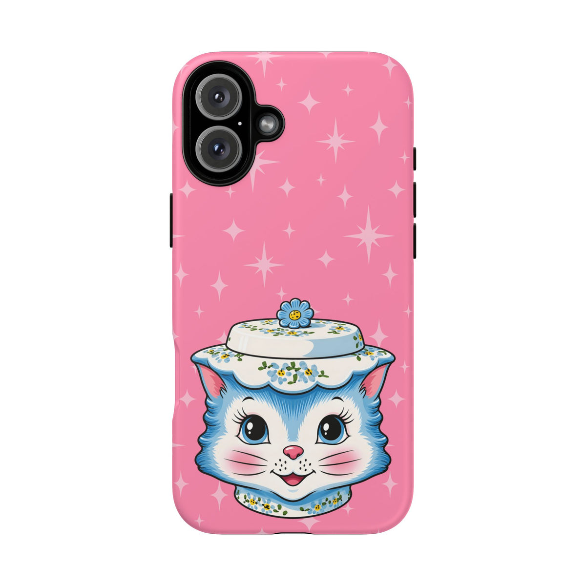 Mid Century Modern Kitschy Anthropomorphic Blue Cat with Floral Hat Tough Phone Case