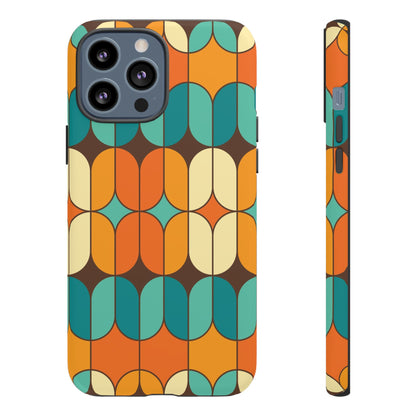 Mid Century Modern Orange, Teal Geometric Mod Designed Tough Phone Case