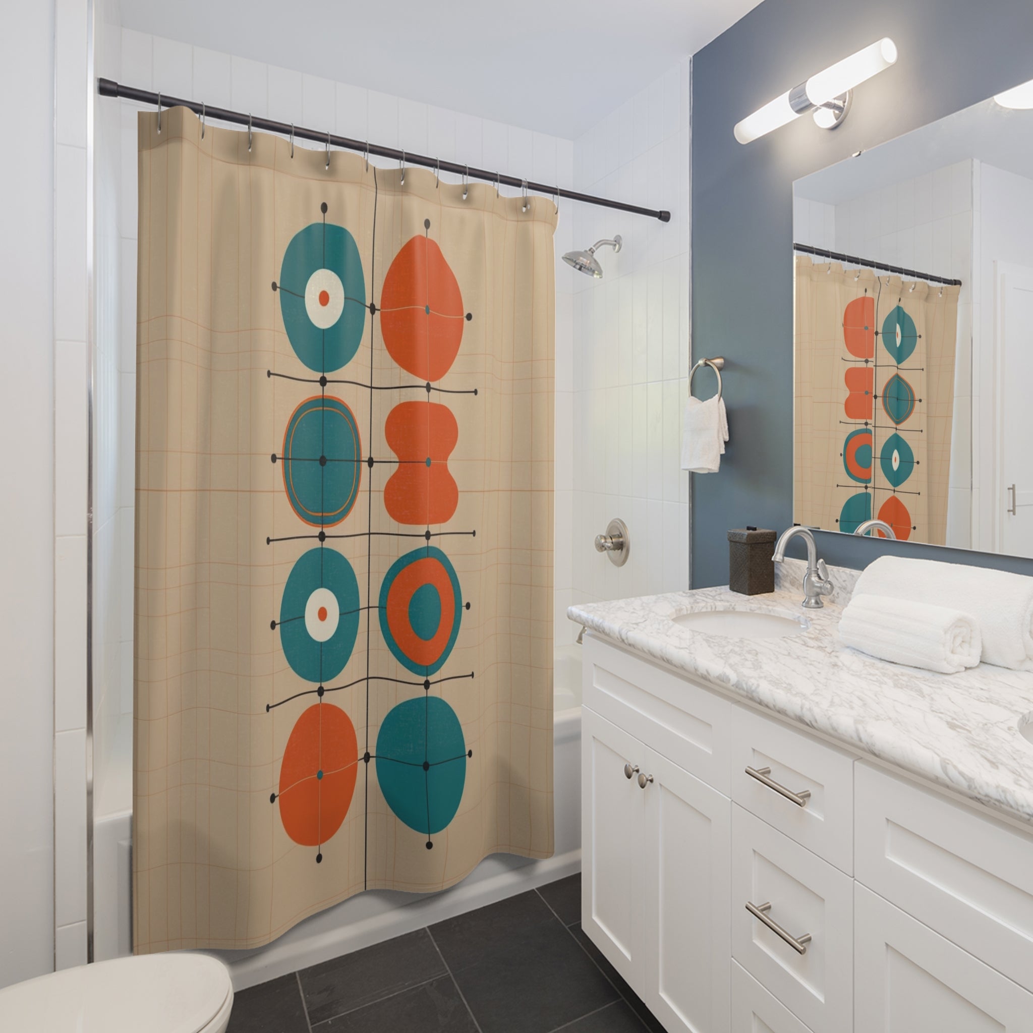 Mid-Century Modern Shower Curtain - Geometric Design for Stylish Bathrooms - Mid Century Modern Gal