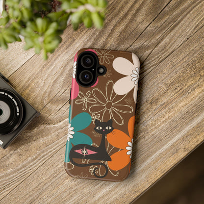 Atomic Cat Retro 70s Vibe Flower Power Tough Cases: Cute Floral and Cat Phone Case for Cat Lovers
