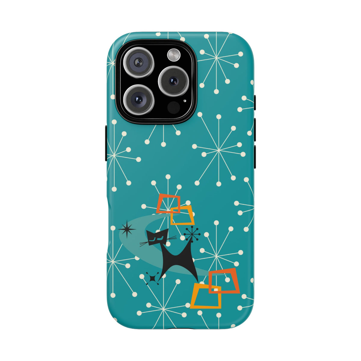 Atomic Space Cat, Starburst Blue, Retro Groovy Smart Phone Tough Phone Cases