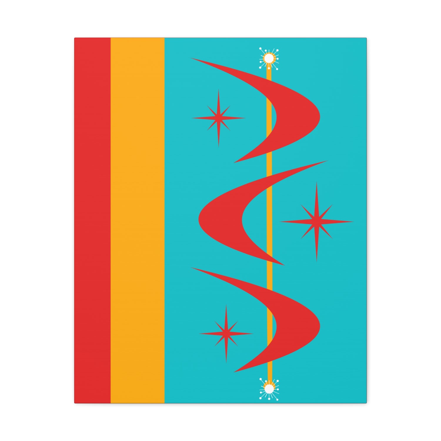 Atomic Boomerang Retro Red, Aqua Blue, Mustard Yellow Mid Century Modern Retro Wall Art - Mid Century Modern Gal