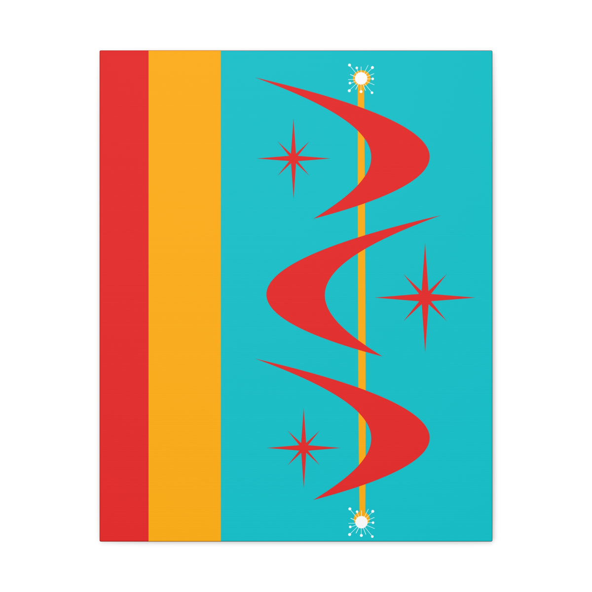Atomic Boomerang Retro Red, Aqua Blue, Mustard Yellow Mid Century Modern Retro Wall Art - Mid Century Modern Gal