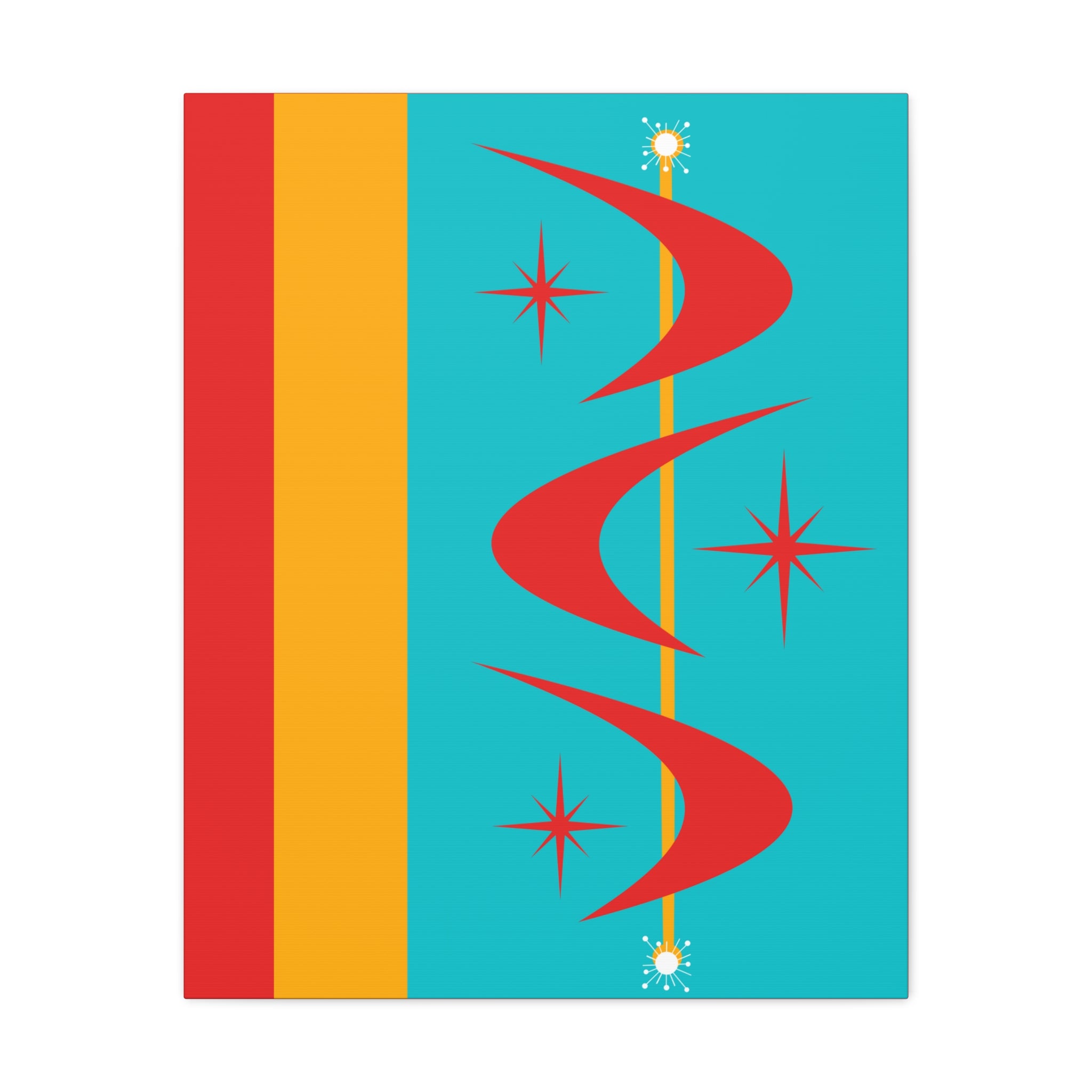 Atomic Boomerang Retro Red, Aqua Blue, Mustard Yellow Mid Century Modern Retro Wall Art - Mid Century Modern Gal