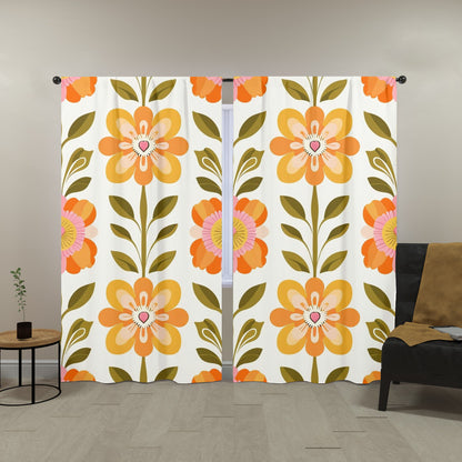 Scandinavian Mid Century Modern Pretty Floral Modern Danish Window Curtains (two panels) - Mid Century Modern Gal