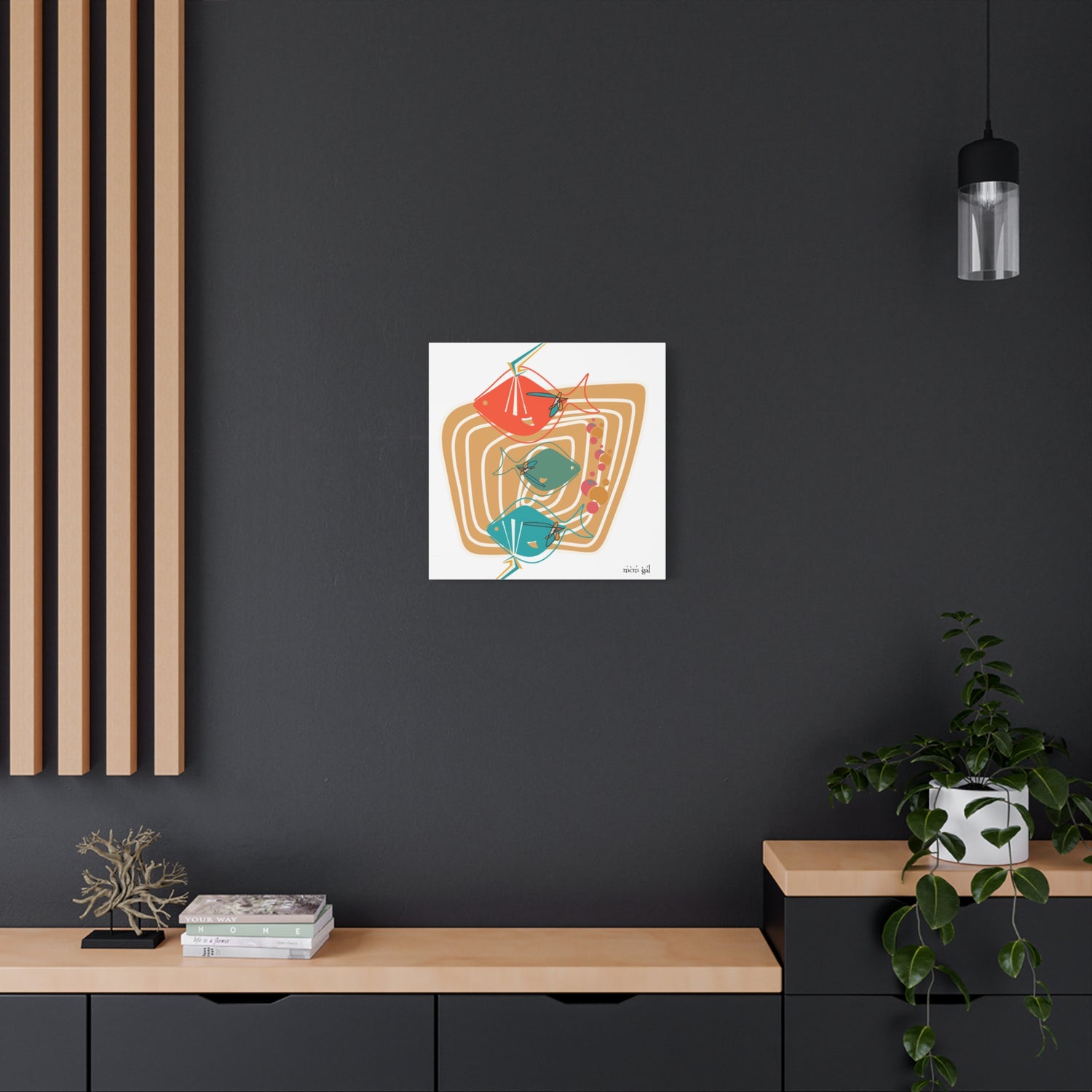 Mid Century Modern Fish Art, Whimsical Fish Canvas Wall Art - Colorful Mod Décor - Mid Century Modern Gal