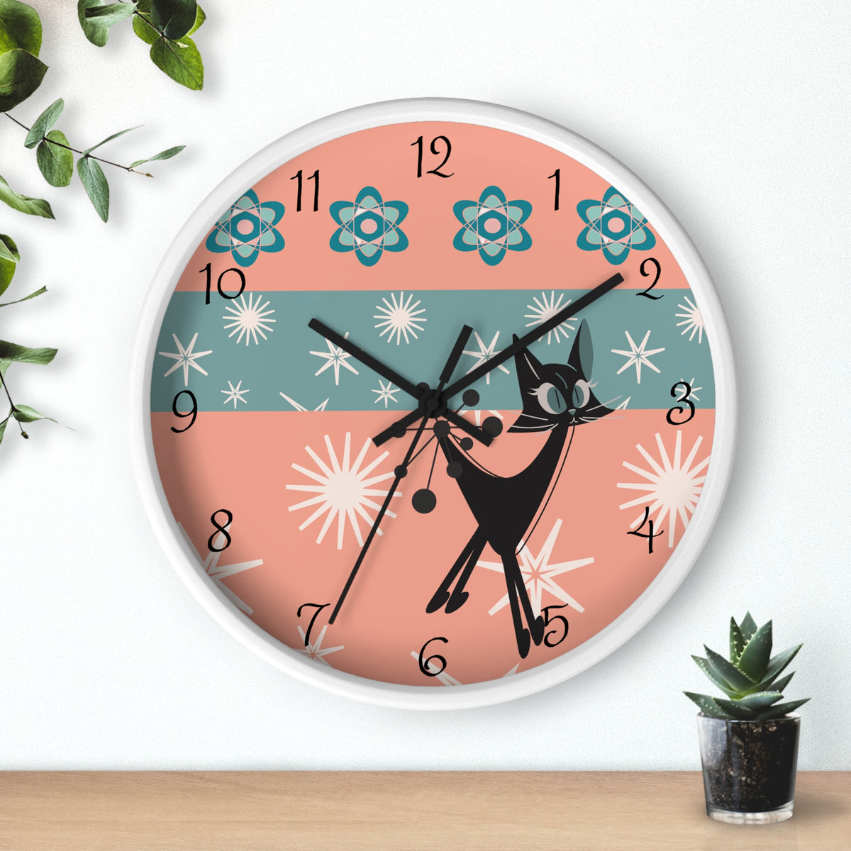 Atomic Cat Wall Clock, Mid Century Modern Kitschy 50s Style, Livingroom, Bedroom, Kitchen MCM Wall Clock - Mid Century Modern Gal