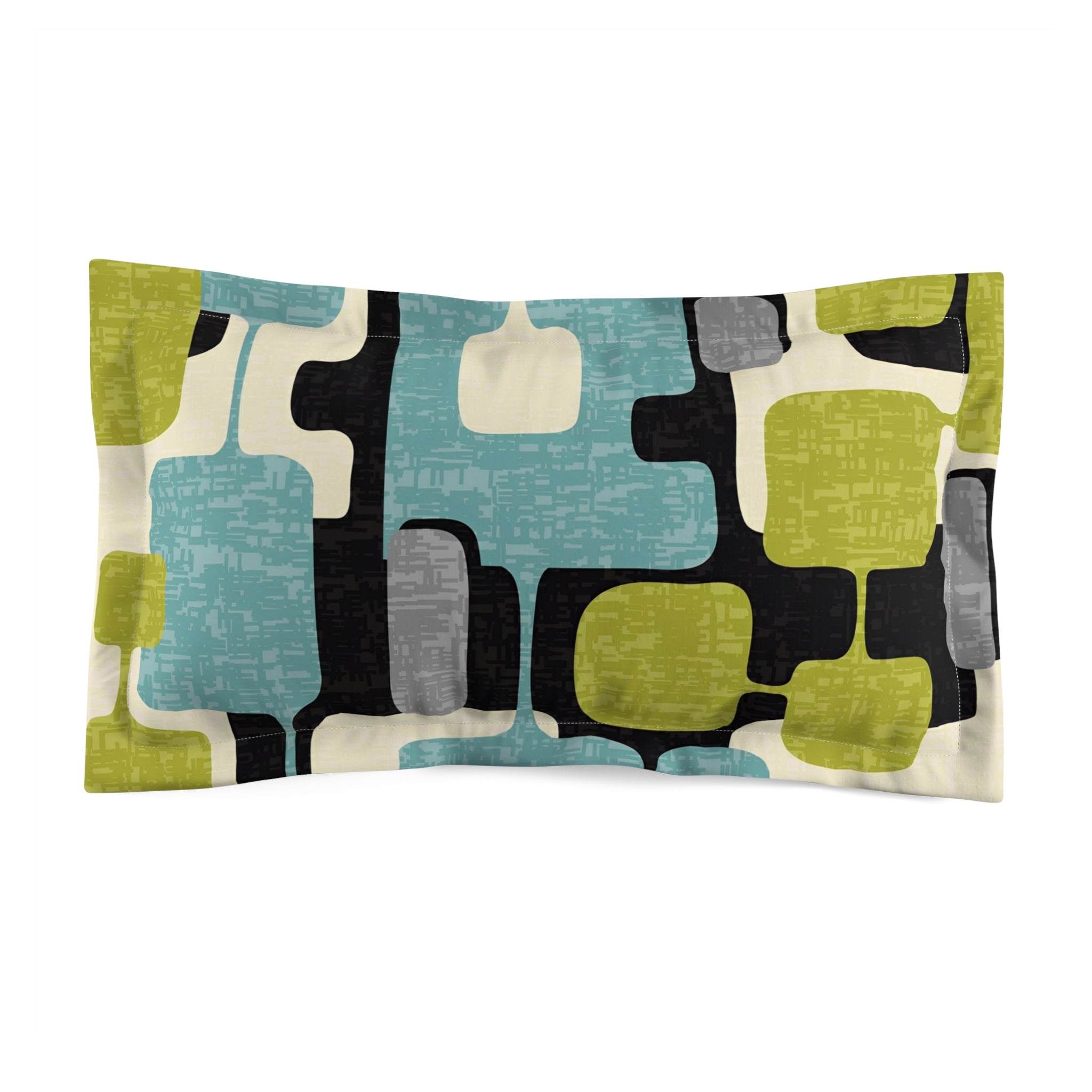 Geometric Mid Mod, Gray, Black Aqua Funky  Pillow Shams - Mid Century Modern Gal