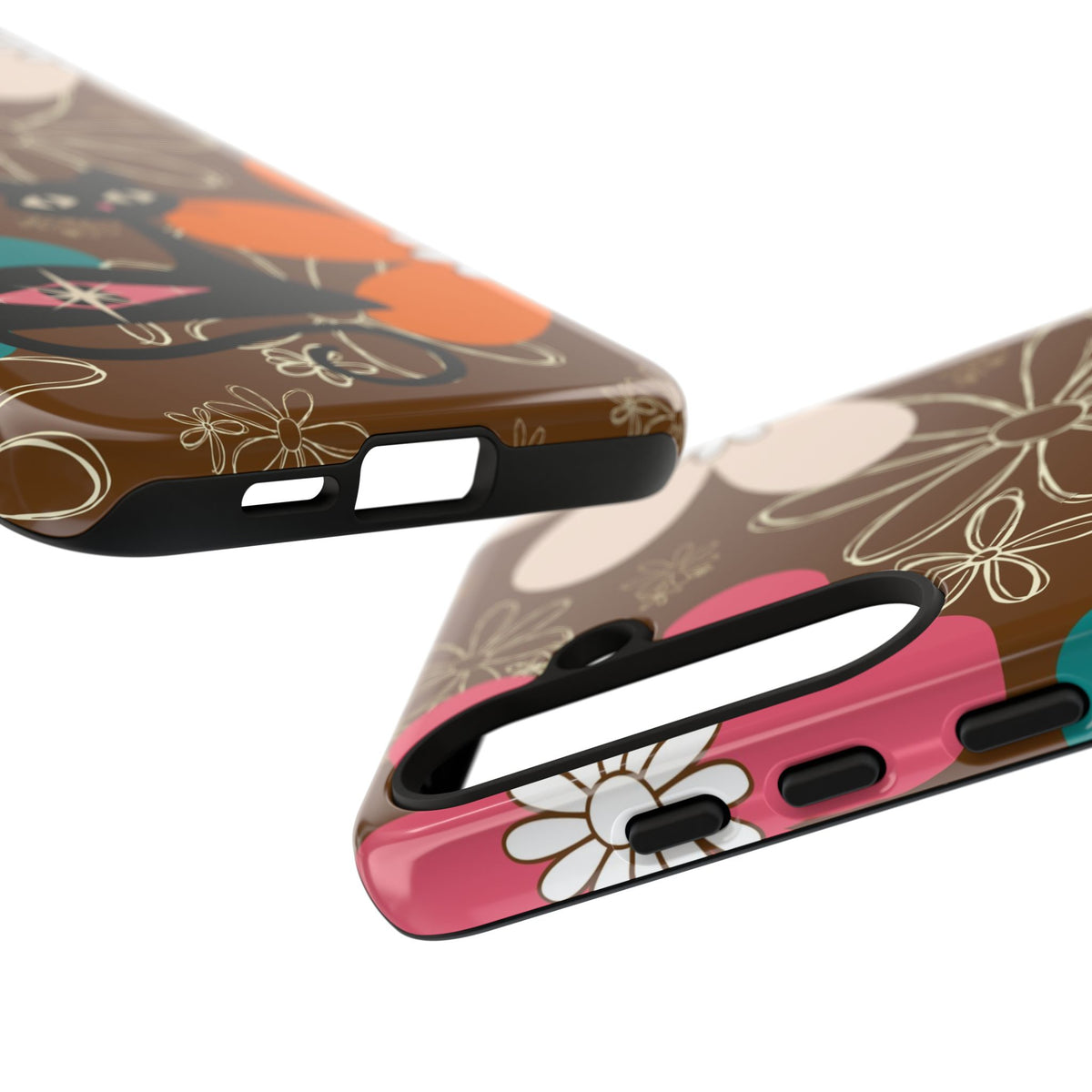 Atomic Cat Retro 70s Vibe Flower Power Tough Cases: Cute Floral and Cat Phone Case for Cat Lovers