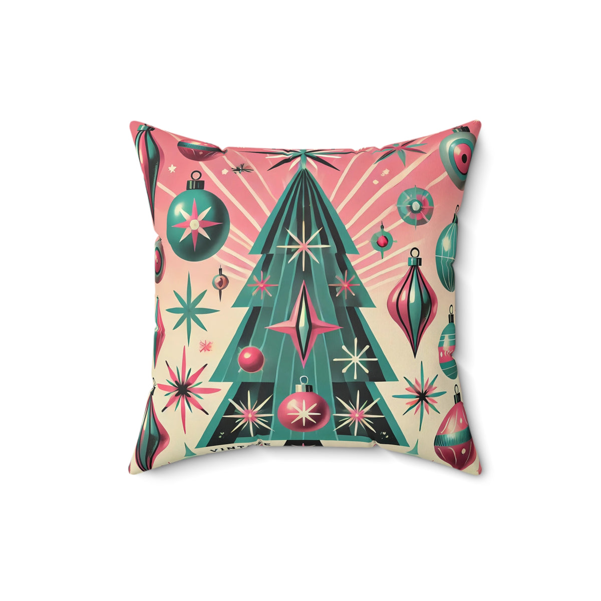 Shiny Brite Vintage Christmas Tree Decorative Pillow - Festive Holiday Vibes - Mid Century Modern Gal