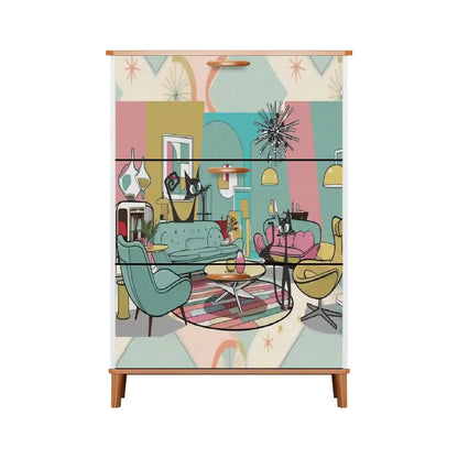 Atomic Cat, Mid Century Modern Lounging Retro Cats, MCM Shoe Cabinet