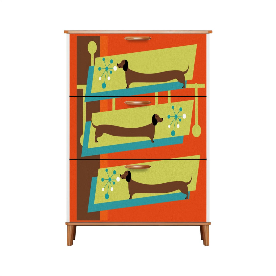 Mid Century Modern Doxie Weiner Dog Lover Retro Orange Shoe Storage Cabinet