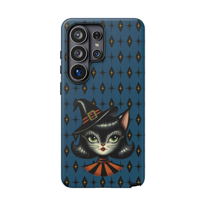 Vintage Halloween Black Cat Sexy Sexton Mid Century Modern Blue Tough Phone Case