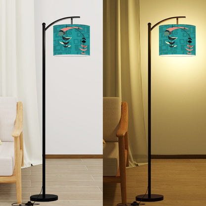 Mid Century Modern Fish Art Arc Floor Lamp. Teal Geometric Mid Mod - Mid Century Modern Gal