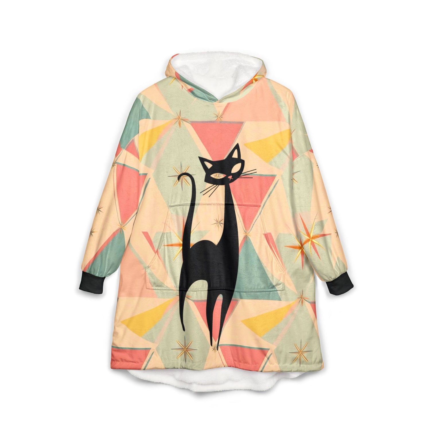 Mid Mod AtomicRetro Cat Unisex Hooded Blanket - Cozy &amp; Stylish - Mid Century Modern Gal