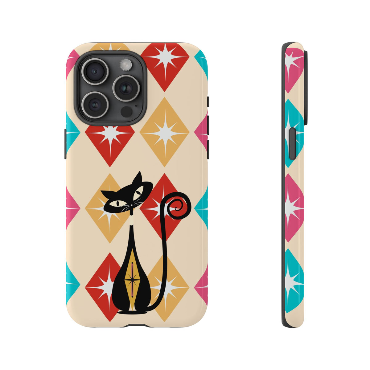 Mid Century Modern Atomic Cat, Atomic 50s Diamonds Retro Phone Tough Cases - Mid Century Modern Gal