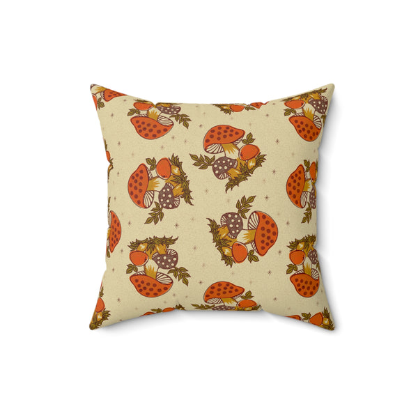 Merry Mushroom 70's Hippie Boho Orange, Groovy Cottagecore Mushroom Pillow And Insert