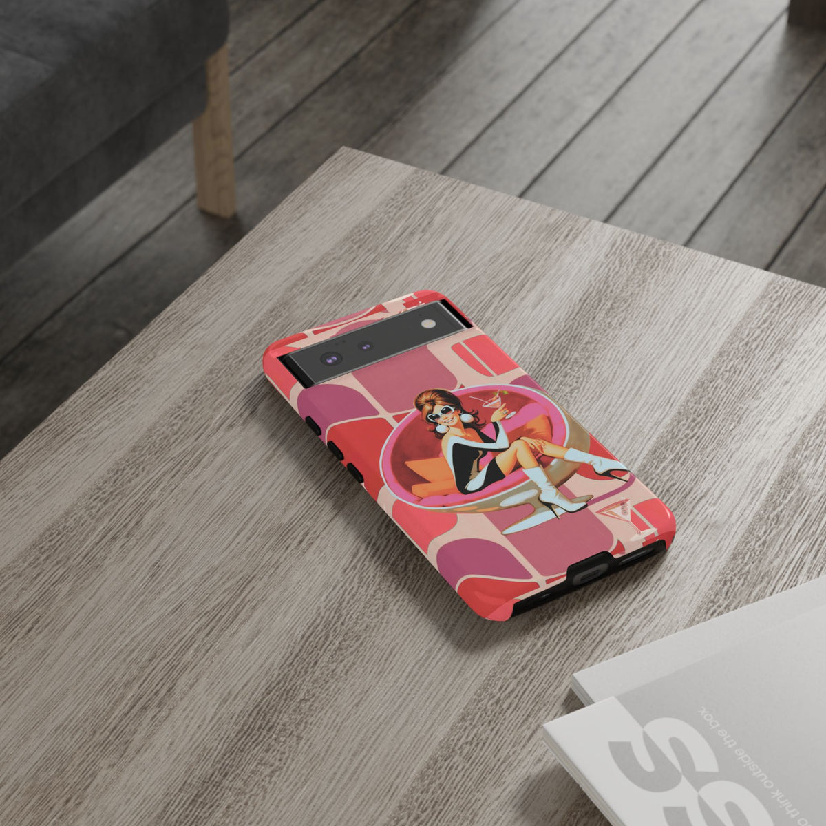 Mid Mod 60s Mod Gal, Kick Back Enjoy, Retro Chic Phone Case with Cocktail Design