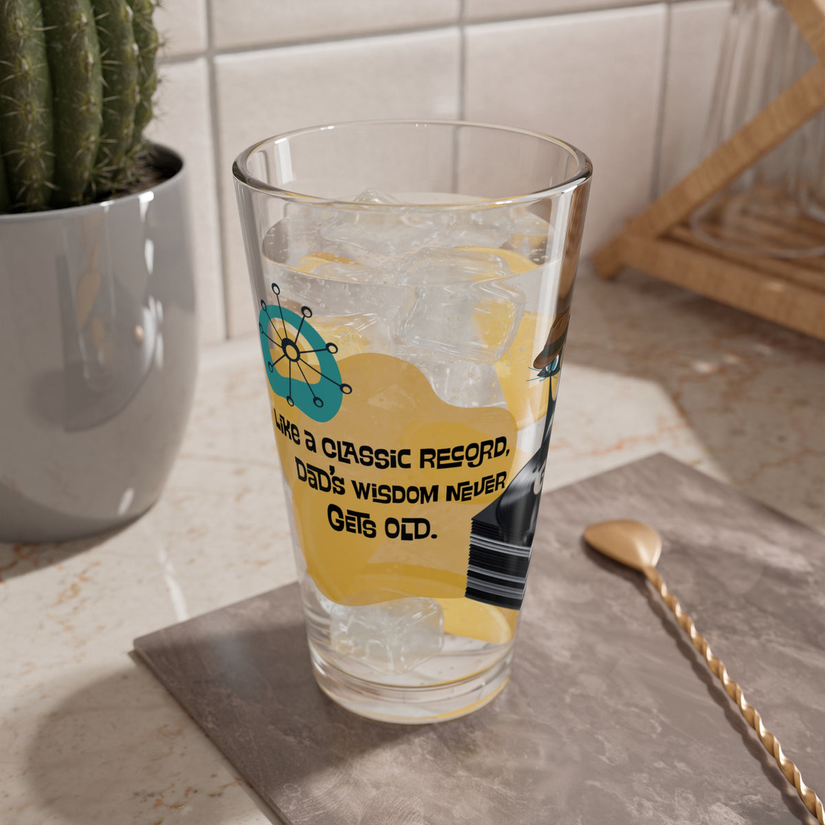Dad's Beer Glass, Father's Day Gift, Dad Birthday, Mid Century Modern Atomic Cat, MCM Designed by MCM GAL - Mid Century Modern Gal