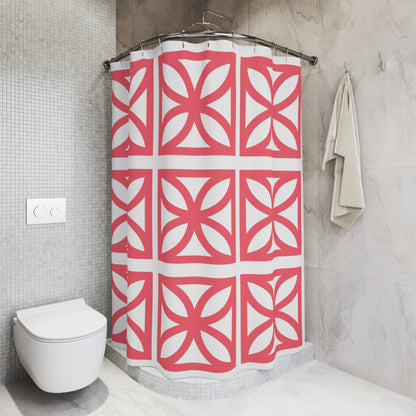 Mid Century Modern Coral Breeze Block 50s Vibe Palm Springs Cali Style Modern Geometric Shower Curtain - Mid Century Modern Gal