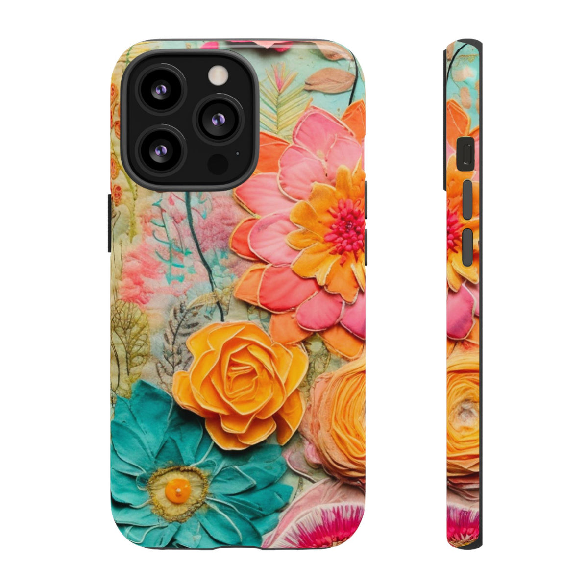 Boho Retro Floral Faux Pressed Flowers Smart Phone Tough Phone Cases - Mid Century Modern Gal