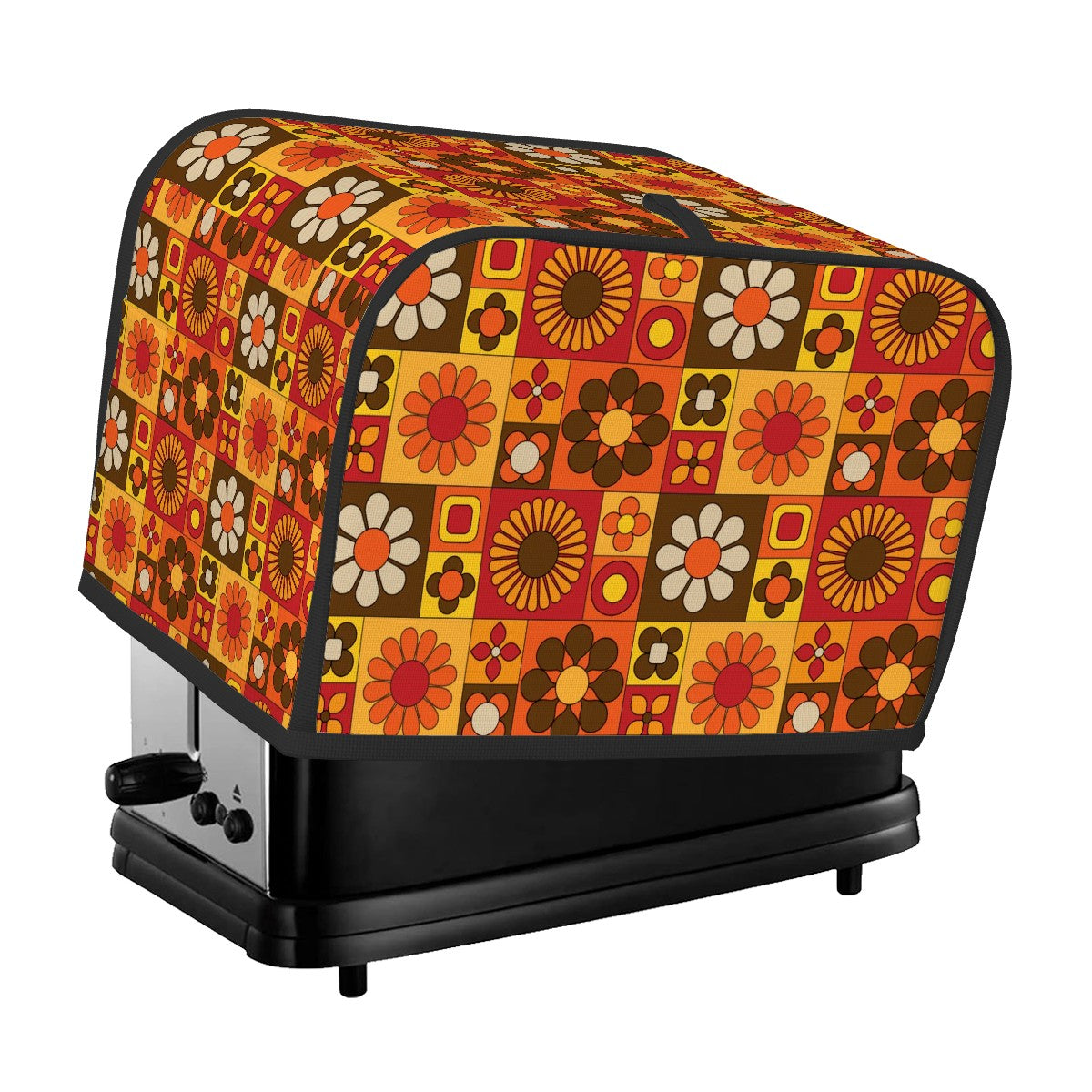 Retro 70s Flower Power Groovy Orange Brown Yellow Floral Mod 2 Slice Toaster Cover - Mid Century Modern Gal