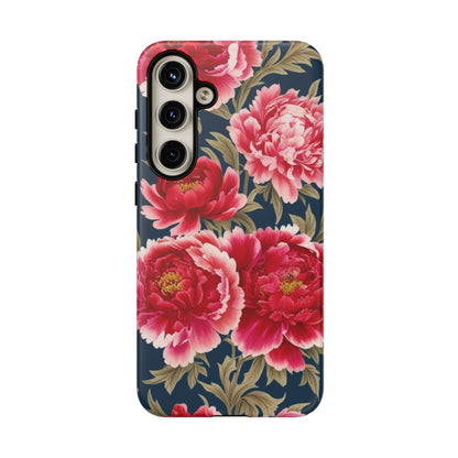 Chinoiserie Royal Blue Pink, Red Roses And Peony Floral Tough Phone Case