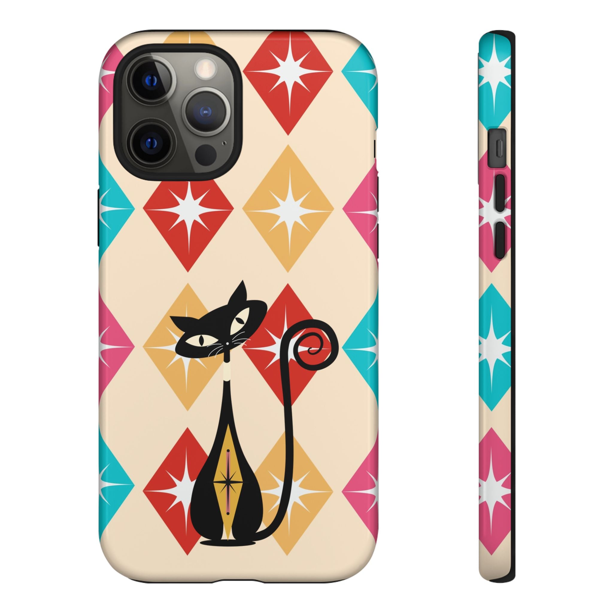 Mid Century Modern Atomic Cat, Atomic 50s Diamonds Retro Phone Tough Cases