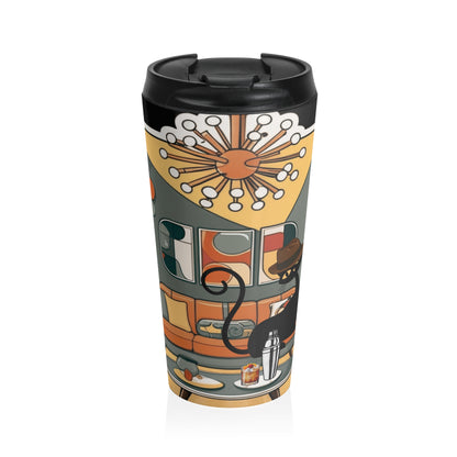 Mid-Century Modern Atomic Cat, Retro Stainless Steel Travel Mug - Stylish Coffee Cup for Home and Office - Mid Century Modern Gal