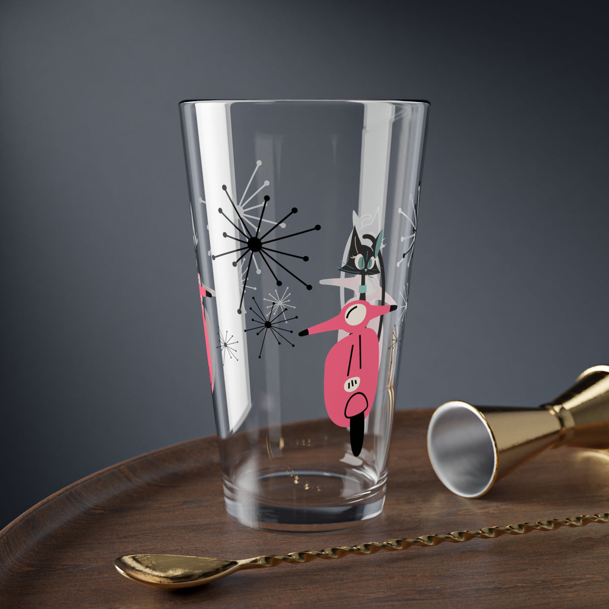 Atomic Cat, Scooter Motor Car Mid Mod 50s Kitschy Drinkware - Mid Century Modern Gal