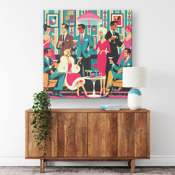 1950's Atomic Martini Cocktail Party, Kitschy Mid Century Modern Wall Art