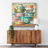 1950s Mid Century Wall Art, Kitschy Cat, Vintage Bowls, Retro Kitchen Decor Canvas