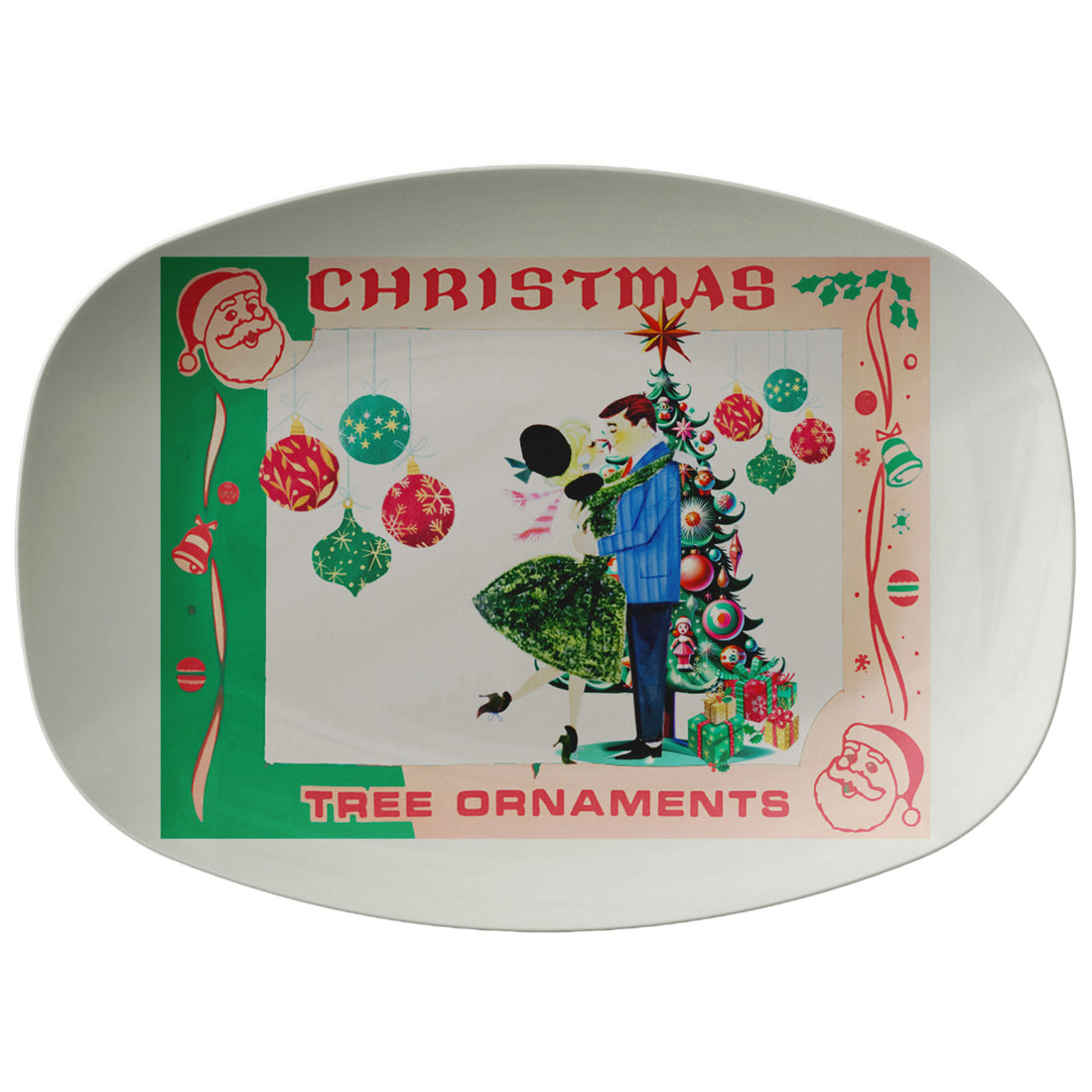 1950s Kitschy Christmas Platter, Shiny Brite, Mid Century Modern Christmas Party Serving Platter, Holiday Gift - Mid Century Modern Gal