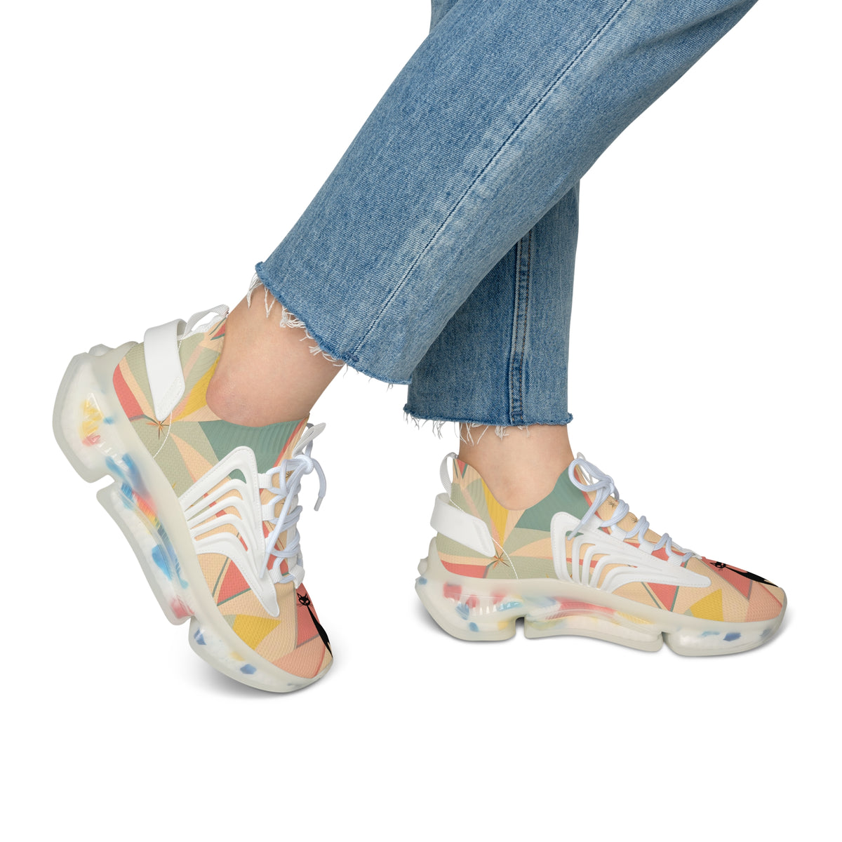 Atomic Retro Footwear, Kitschy Cat Colorful Women's Mesh Sneakers - Stylish & Comfortable Athletic Shoes - Mid Century Modern Gal